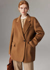 Vivian Seven Womens Front One Button Double Face Wool Blend Coat Brown