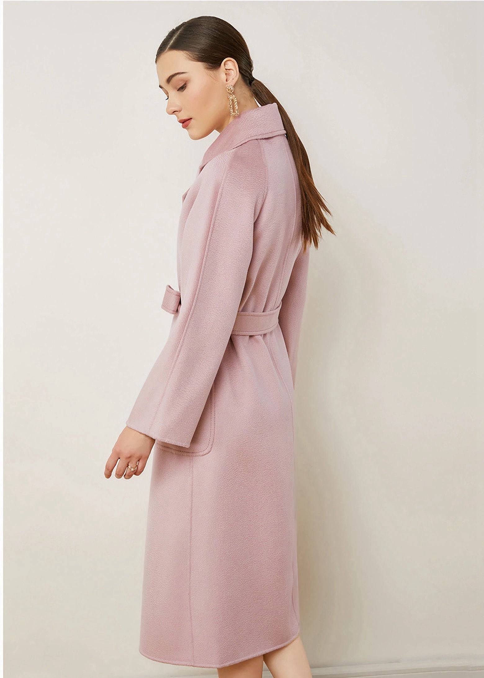 Pink Wool & Cashmere Belted Wrap Long Coat – Vivian Seven
