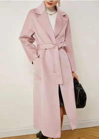 Women's Pink Wool & Cashmere Belted Wrap Long Coat