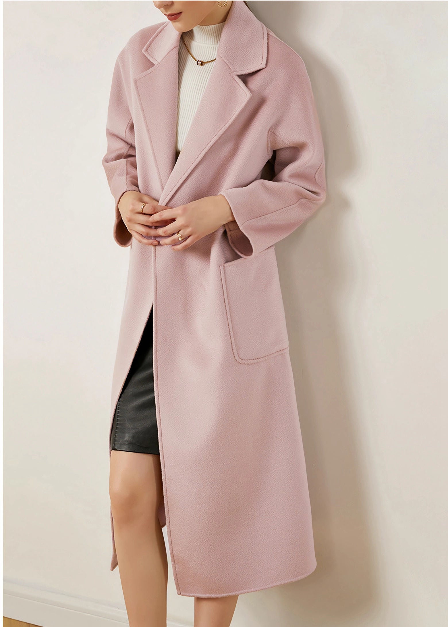 Pink Wool & Cashmere Belted Wrap Long Coat – Vivian Seven
