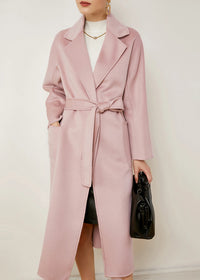 Vivian Seven Women's Pink Wool & Cashmere Belted Wrap Long Coat