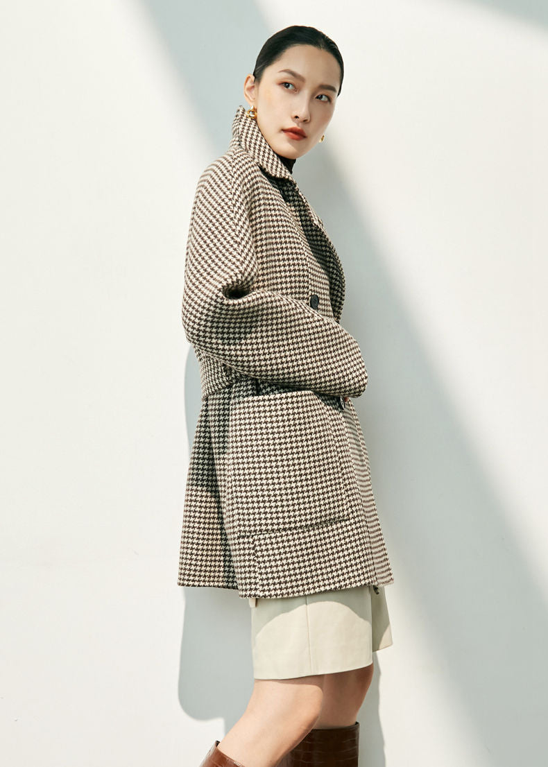 Houndstooth Double Breasted Wool Cashmere Coat – Vivian Seven
