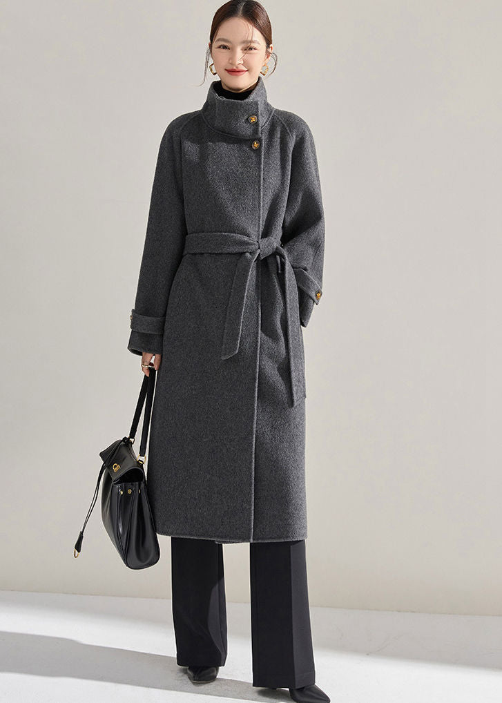 Stand Collar Belted Wrap Wool Long Coat – Vivian Seven