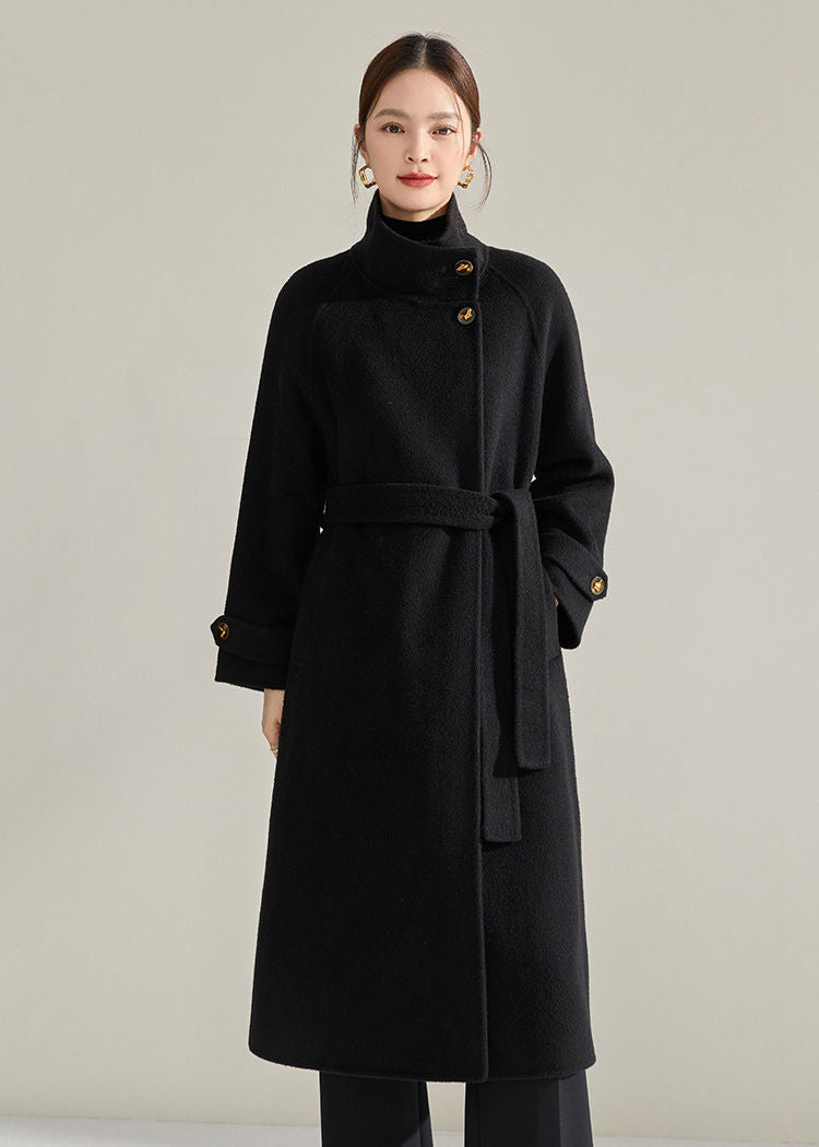 Stand Collar Belted Wrap Wool Long Coat – Vivian Seven
