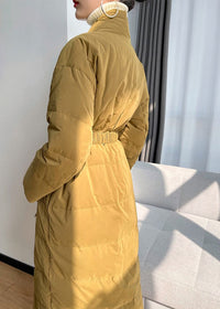 Women's Yellow Shawl Collar Belted Wrap Long Down Puffer Coat