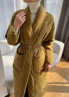 Women's Yellow Shawl Collar Belted Wrap Long Down Puffer Coat