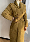 Women's Yellow Shawl Collar Belted Wrap Long Down Puffer Coat