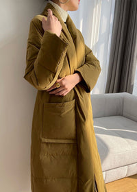 Women's Yellow Shawl Collar Belted Wrap Long Down Puffer Coat