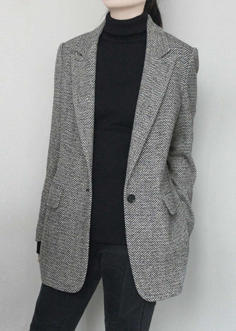 Zig Zag Single Breasted One Button Wool Blend Blazer