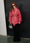 Women's Winter Flower Belted Shaw Collar Down Puffer Coat