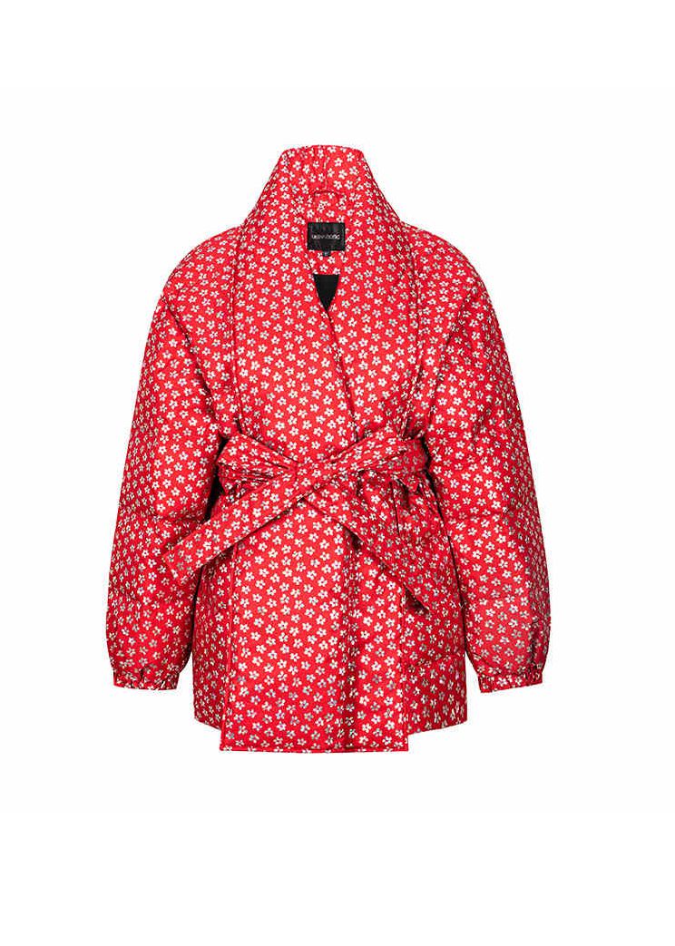 Women's Winter Flower Belted Shaw Collar Down Puffer Coat