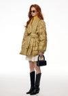 Women's Winter Flower Belted Shaw Collar Down Puffer Coat