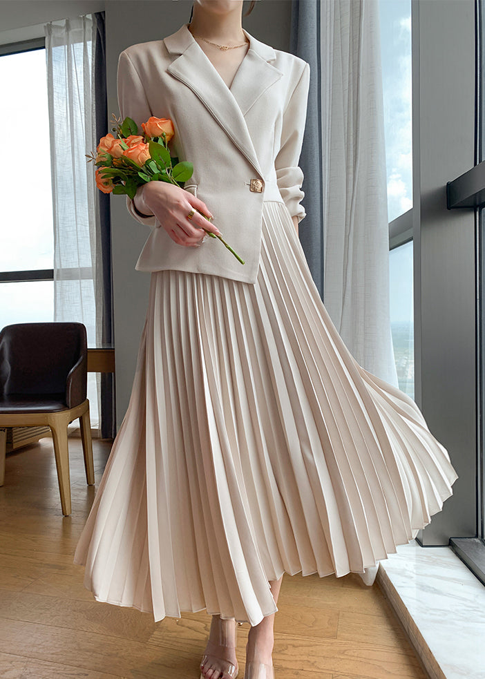 Long Sleeve One Button Blazer Pleated Dress Long Sleeve One Button Blazer Pleated Dress