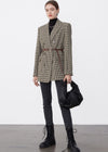 Women's Brown Houndstooth Double Breasted Wool Blend Blazer