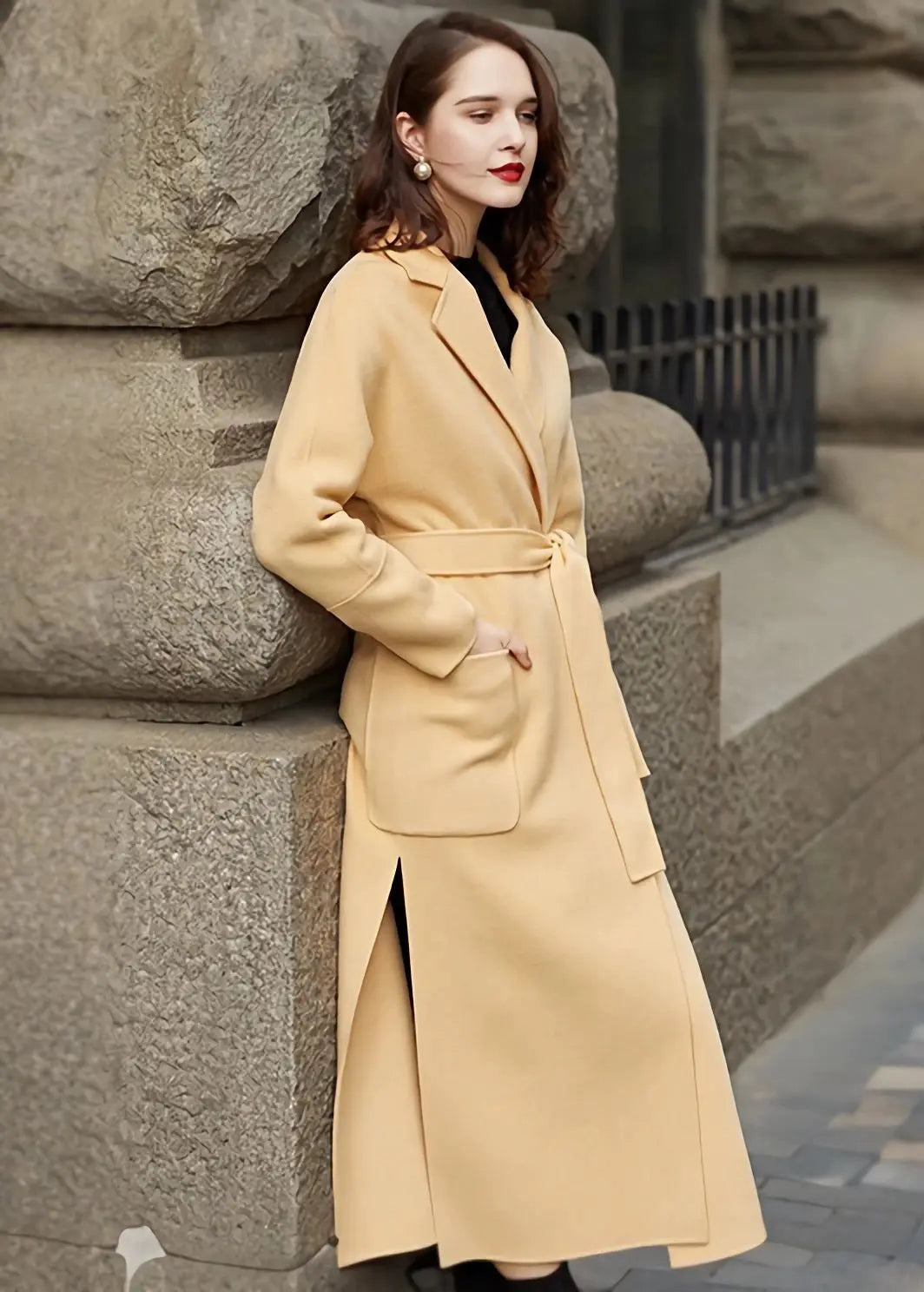 Women's wool best sale belted camel coat