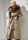 Vivian Seven Womens Fur Collar Leather Long Coat