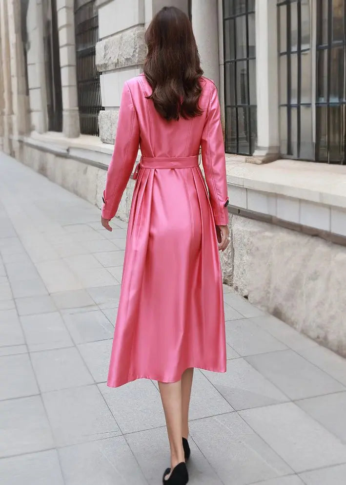 Pink silk trench clearance coat