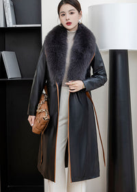 Grace Fur Collar Genuine Leather Down Coat - Vivian Seven