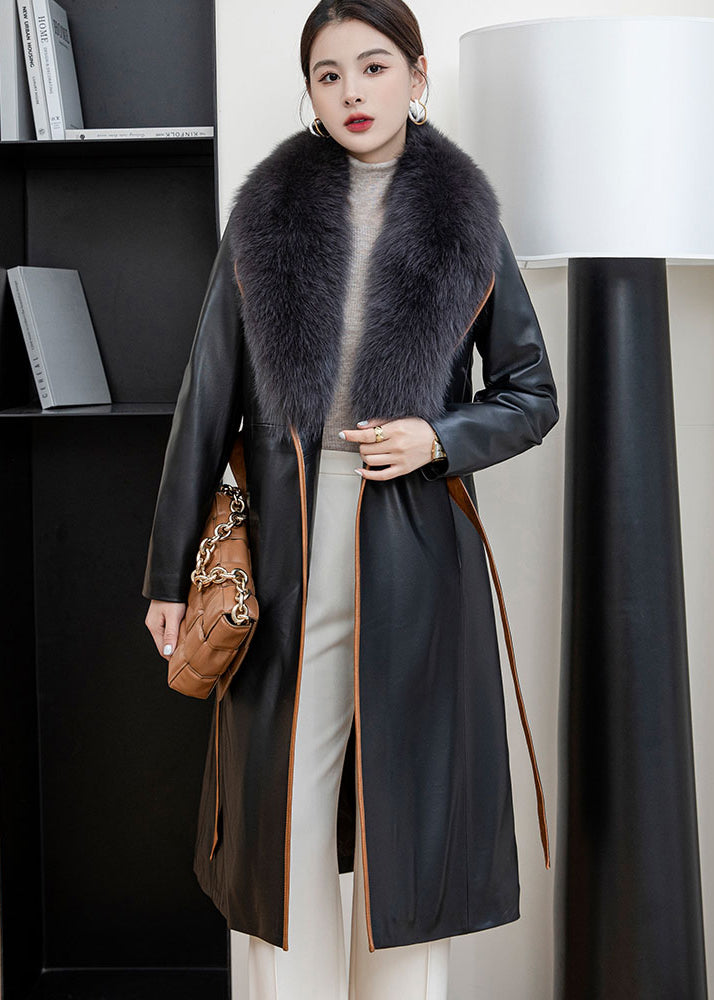 Grace Fur Collar Genuine Leather Down Coat