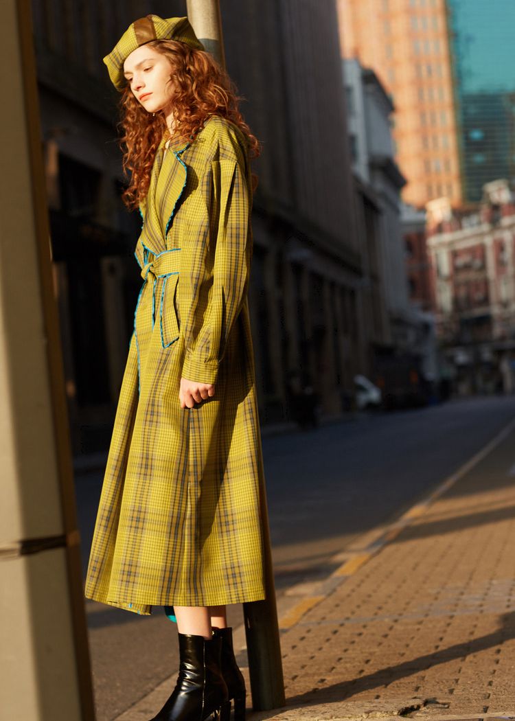 Yellow plaid deals trench coat