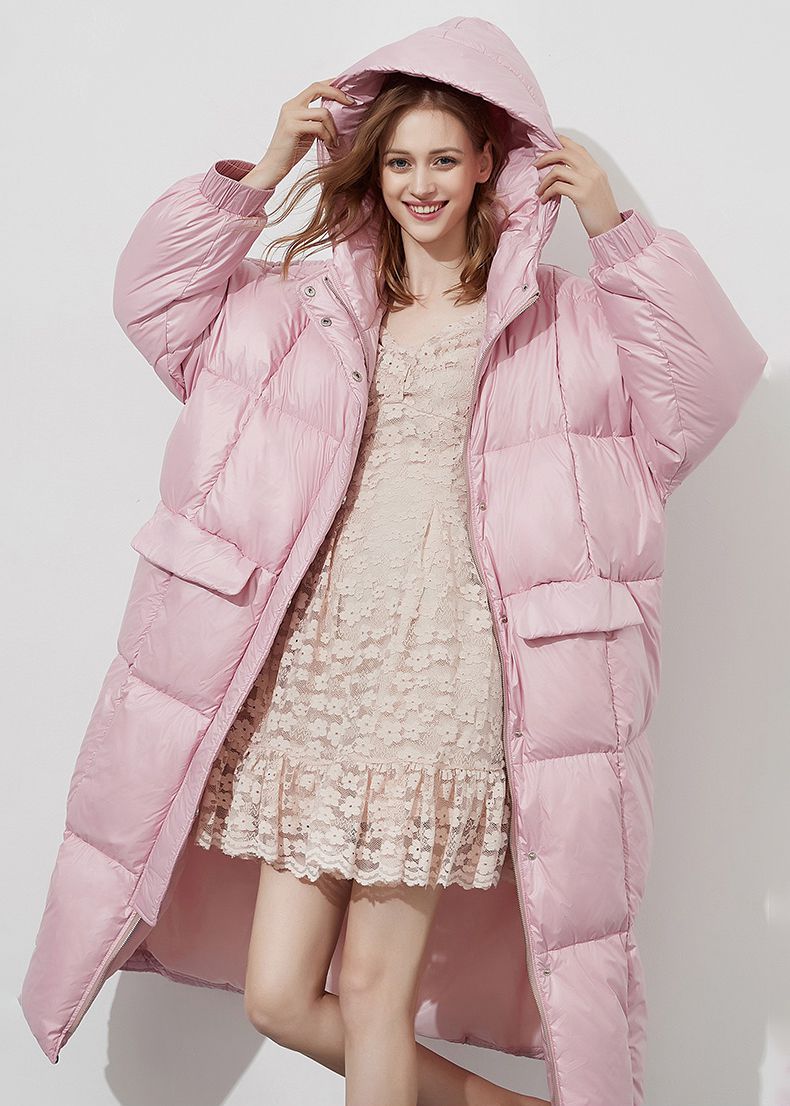 Pink Hooded Down & Feather Fill Puffer Long Coat – Vivian Seven