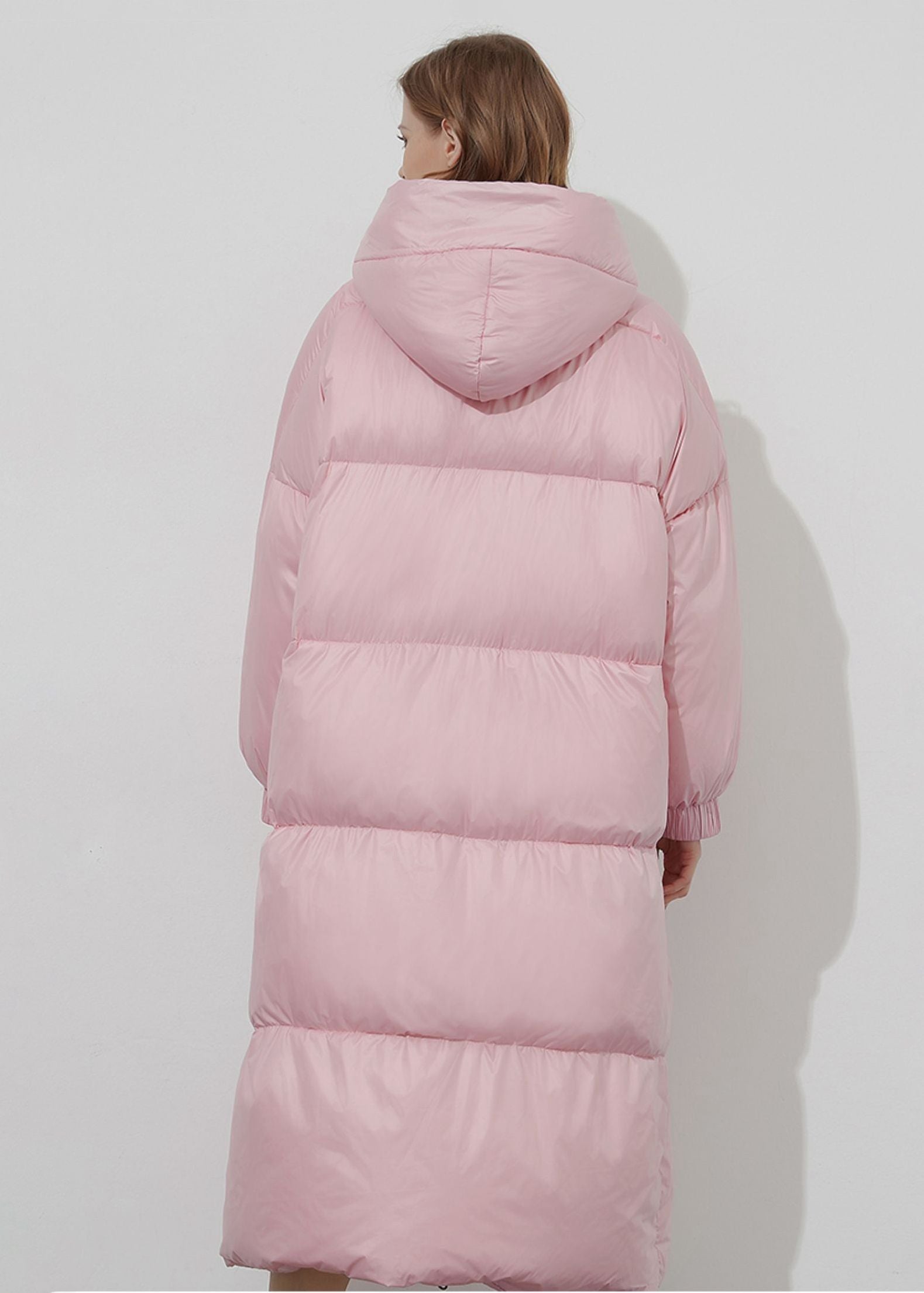 Pink Hooded Down & Feather Fill Puffer Long Coat – Vivian Seven