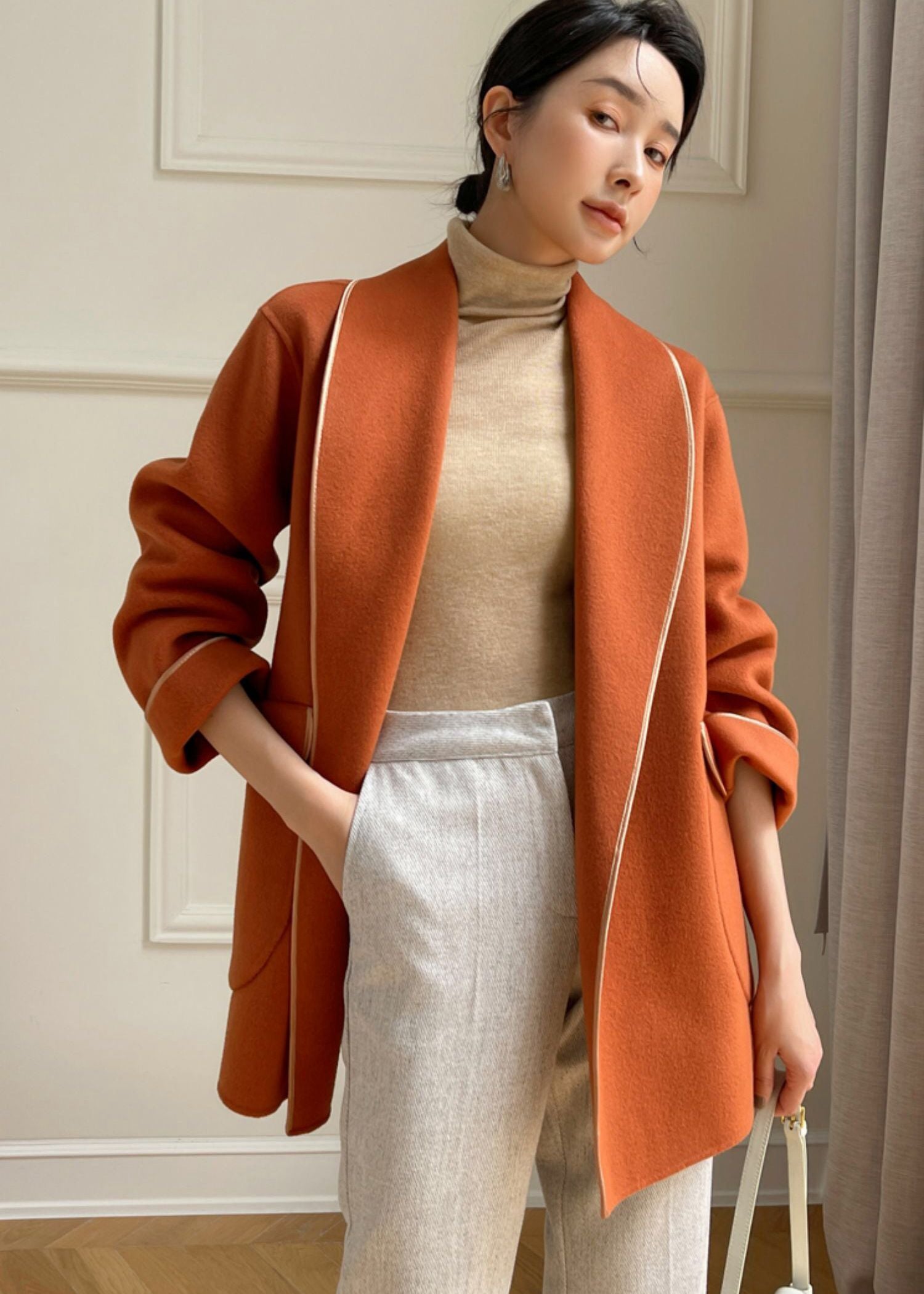 Orange wool blend coat