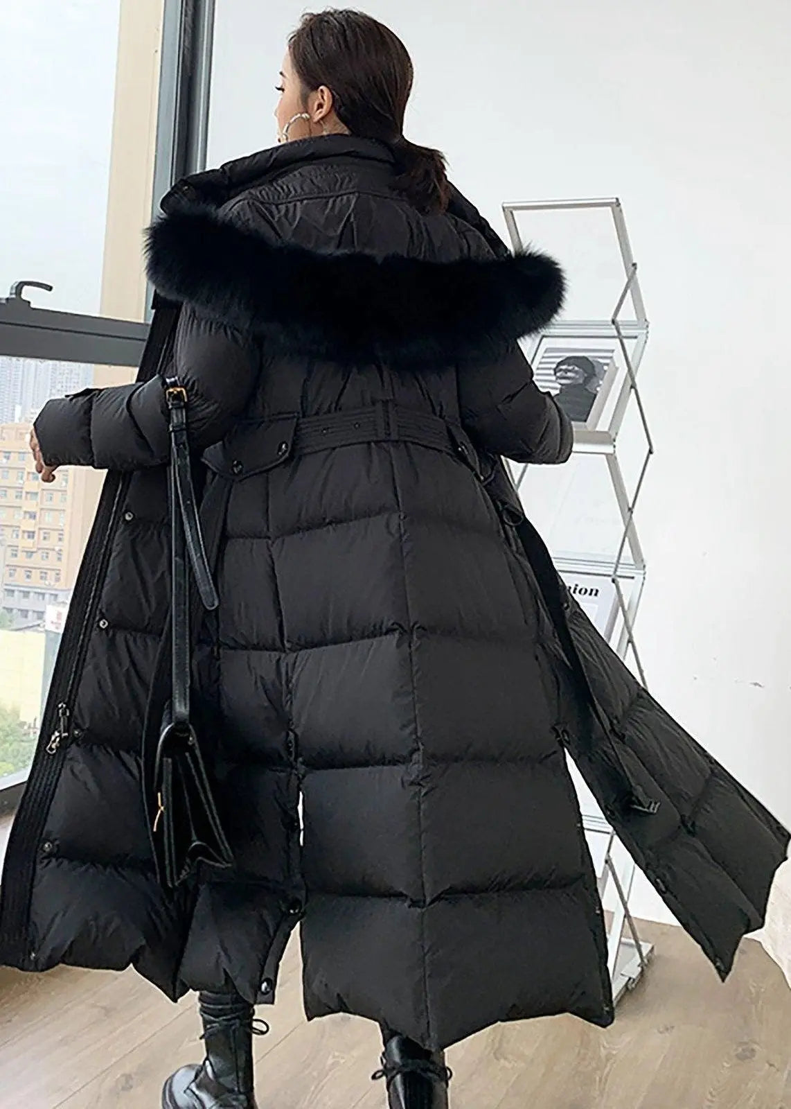 Phoebe Fox Fur Collar Hooded Down Puffer Long Coat