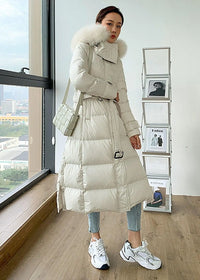 Phoebe Fox Fur Collar Hooded Down Puffer Long Coat - Vivian Seven