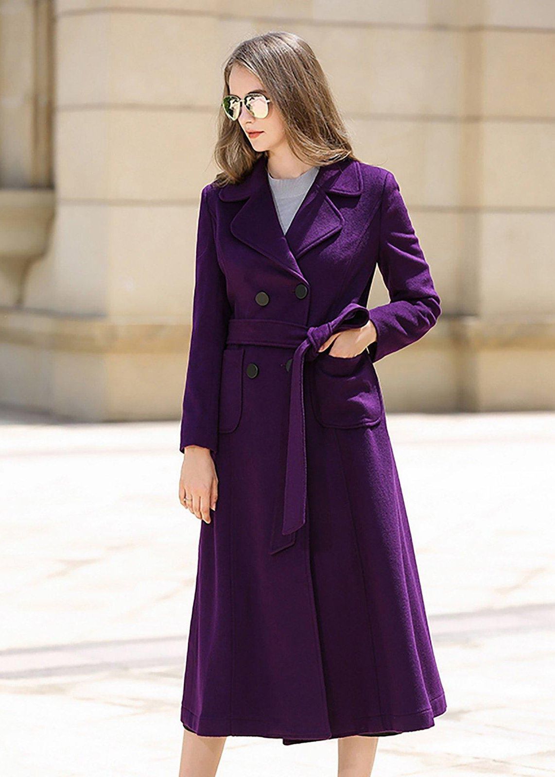 Wool Blend Double Breasted Long Coat - Main Image