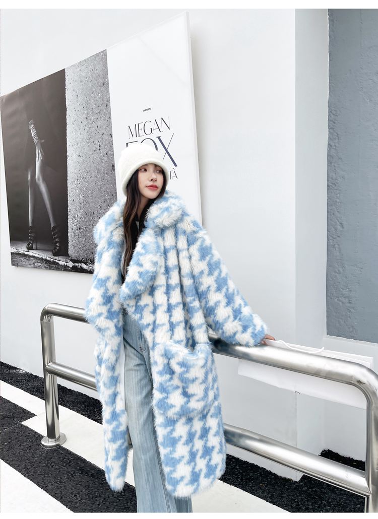 Oversize Houndstooth Fur Coat | Winter Outerwear – Vivian Seven