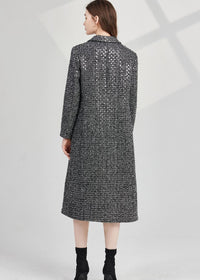 Sequin Wool Blend Tweed Double Breasted Long Coat