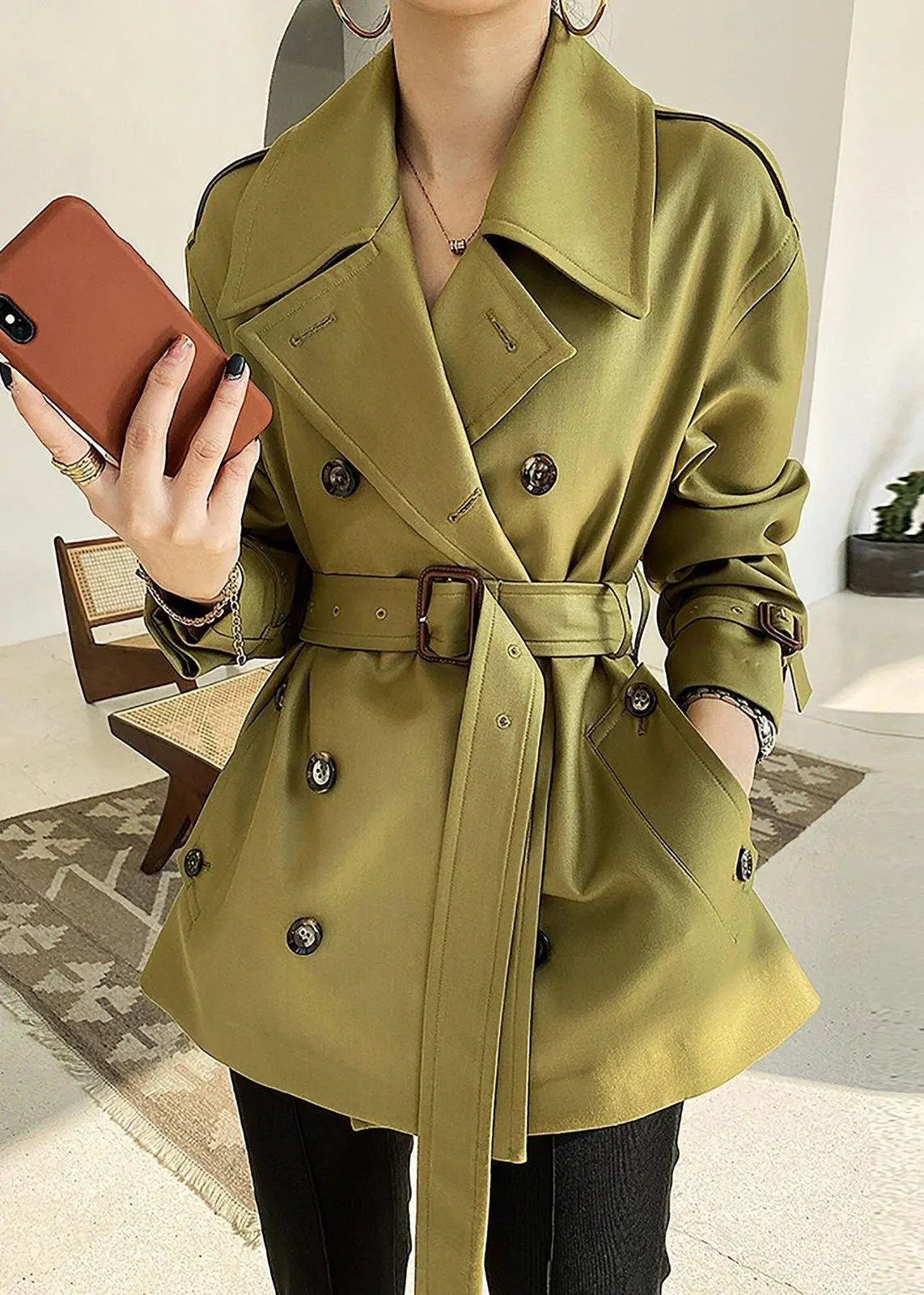 Double Breasted Belted Twill Trench Coat – Vivian Seven
