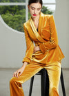 Women's One Button Shawl Collar Velvet Blazer Pants Suit Set