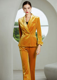 Women's One Button Shawl Collar Velvet Blazer Pants Suit Set