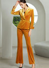 Women's One Button Shawl Collar Velvet Blazer Pants Suit Set