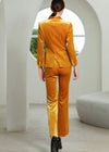 Women's One Button Shawl Collar Velvet Blazer Pants Suit Set