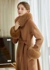 Women's Winter Double Face Alpaca Wool Fox Fur Collar Belted Long Coat