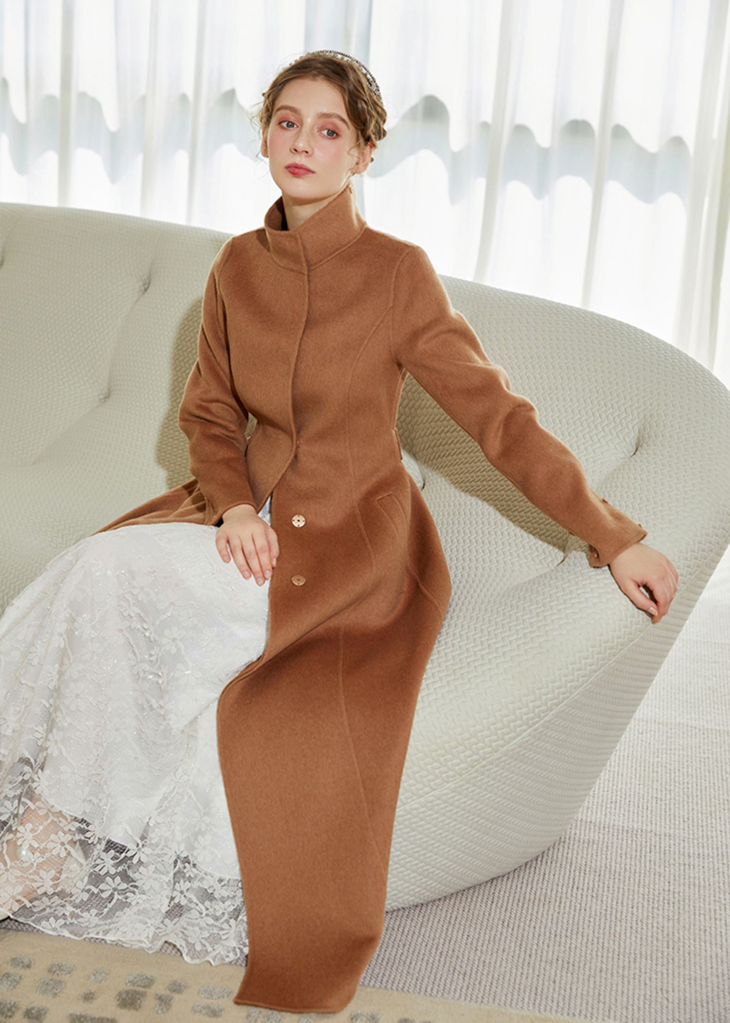Double Face Alpaca Wool Fox Fur Collar Belted Long Coat – Vivian Seven