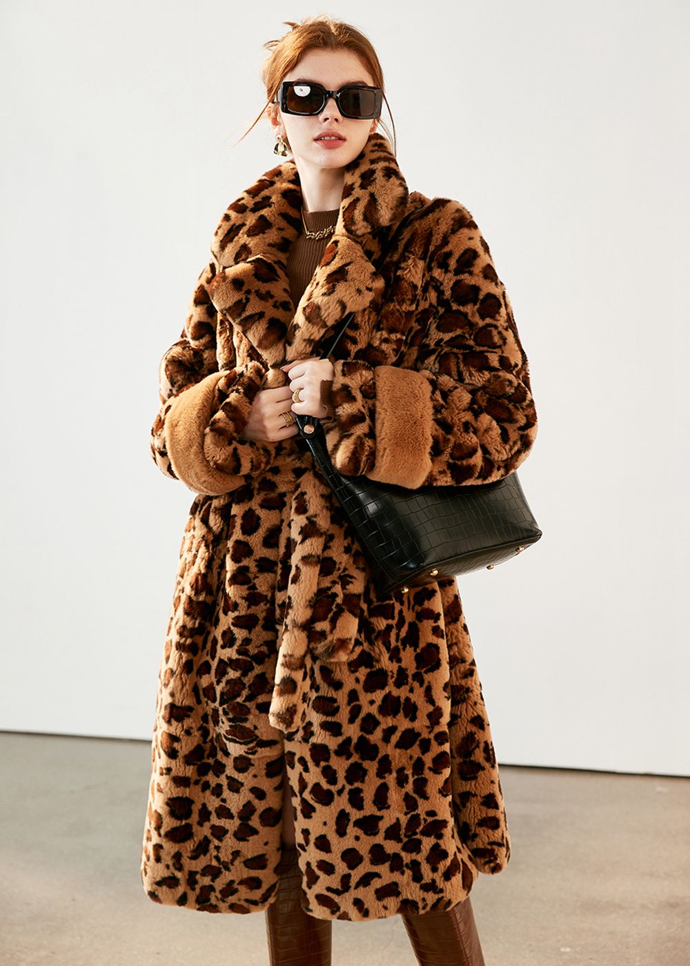 Leopard Belted Rex Rabbit Fur Coat | Women's Winter Outerwear – Vivian ...