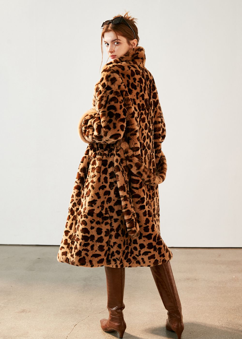 Leopard rabbit fur top coat