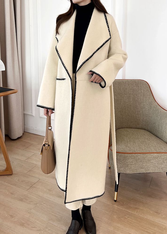 Toothhed Hem Wool Blend Belted Long Coat – Vivian Seven Toothhed Hem Wool Blend Belted Long Coat – Vivian Seven