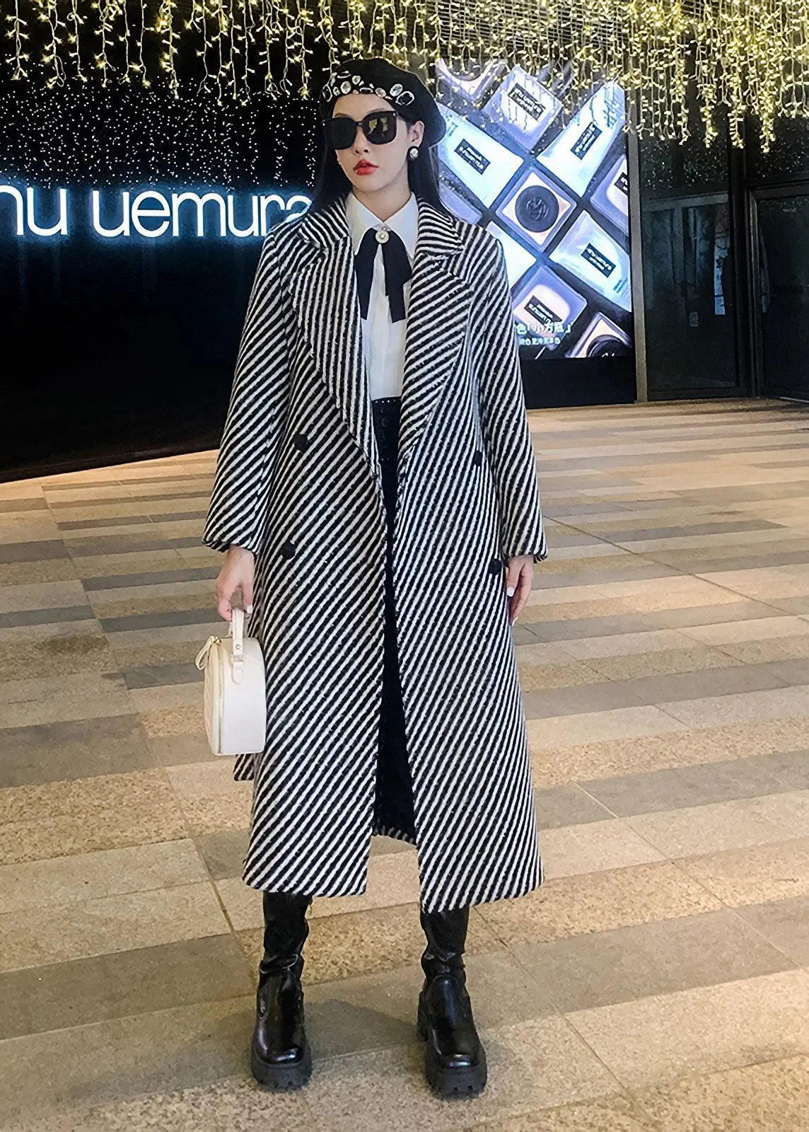 Striped Twill Double Breasted Wool Blend Coat | Handmade – Vivian
