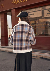 Classic Plaid Wool Fur Button Short Jacket