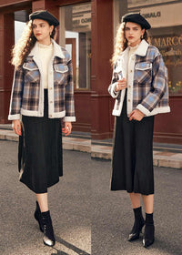 Classic Plaid Wool Fur Button Short Jacket