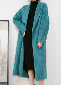 Women's Winter Aqua Two Button Double Face Wool Blend Fleece Long Coat