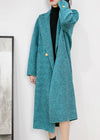 Women's Winter Aqua Two Button Double Face Wool Blend Fleece Long Coat