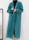 Women's Winter Aqua Two Button Double Face Wool Blend Fleece Long Coat