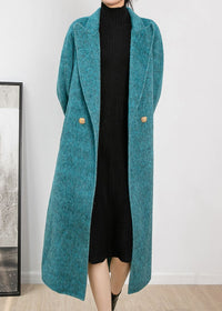 Women's Winter Aqua Two Button Double Face Wool Blend Fleece Long Coat