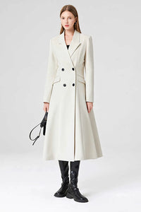 Women's Verda Wool Blend Double Breasted Fit & Flare Coat White